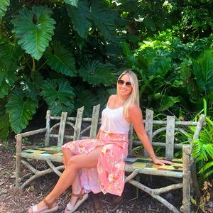 Floral High Slit Maxi coral peach